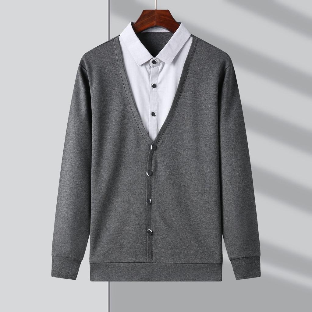 Fake Two-piece Sweater Shirt with Autumn and Winter Men's Business Bottoming Shirt Casual Sweater Long Sleeves