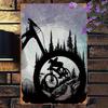 Vintage Enduro Bike Iron Wall Art Sign    Mountain Bike Rider Silhouette with Forest Backdrop Rustic Metal Poster for Home O