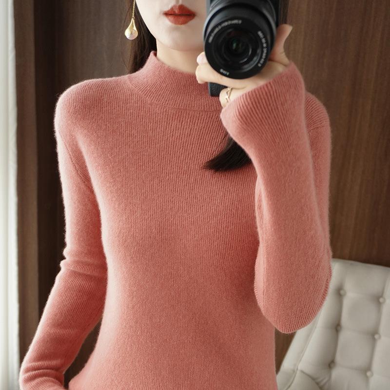 YYFS Women's Fashion Casual Fall Winter Solid Color Print Long Sleeve Half Turtleneck Slim Tops Women's Clothing Woolen Knitwear Sweaters