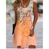 Summer Sleeveless Flower Print Fashion Dress O Neck Loose Casual Simple Floral Elegant A-line Short Party Dresses Sweet Woman Clothing