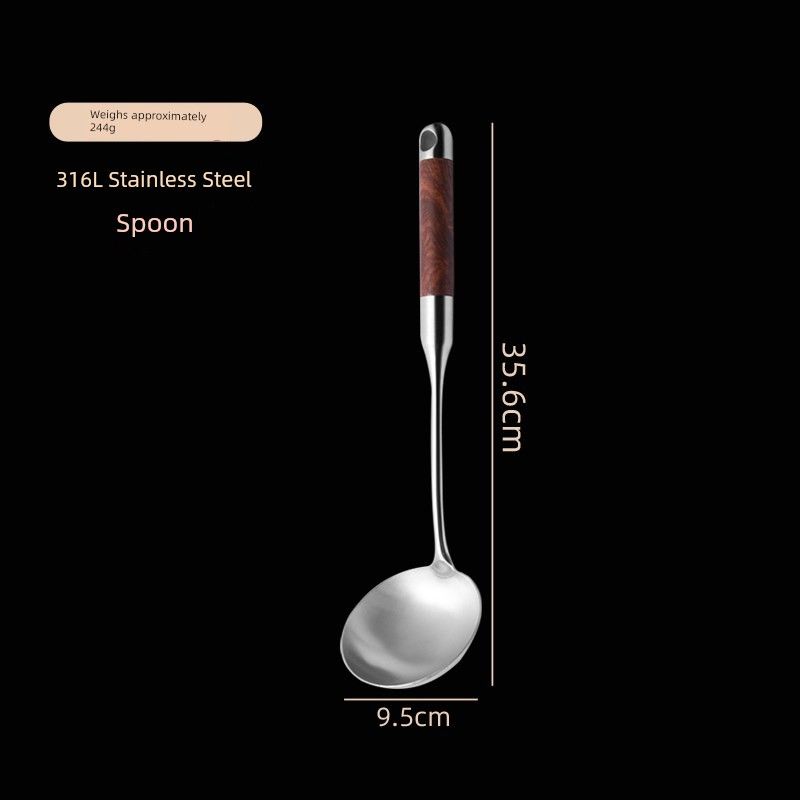 Spoon and Spatula Set for Home Use, Thickened with Solid Wood Handle, Kitchen Utensils, Cooking Spatula, Soup Spoon, Frying Spoon Set, Anti-Scalding 316 Stainless Steel Rosewood Handle--Soup Spoon