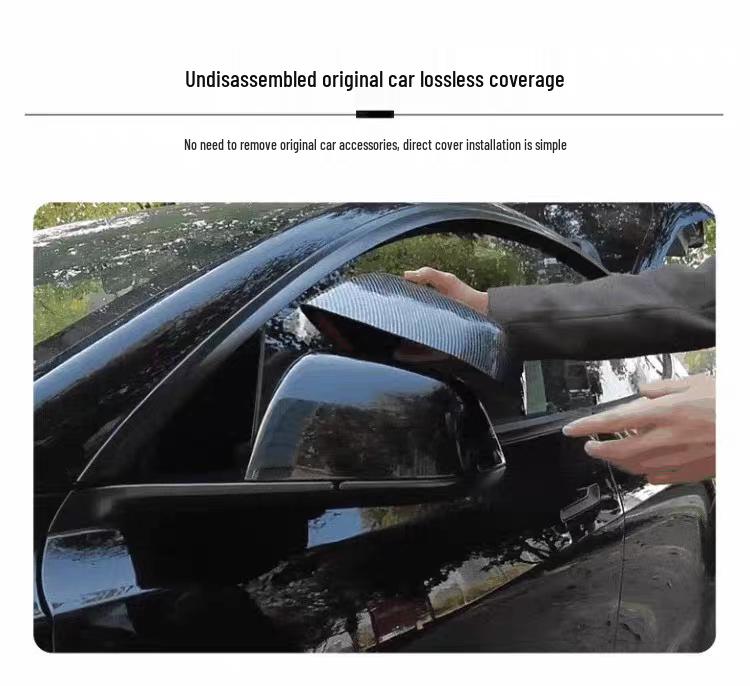 Tesla Model Y/3 Carbon Fiber Texture Rearview Mirror Cover – Backup Camera Shell Protector