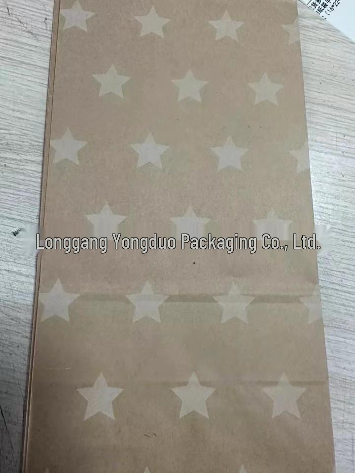 Striped Polka Dot Kraft Paper Bag with Square Bottom for Hamburger, Pastry, Takeout, and Gift Packaging.