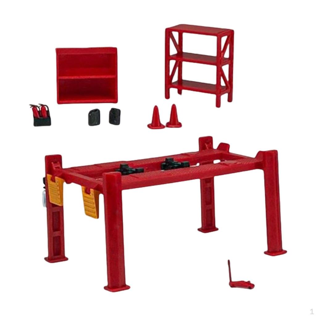 1/64 Garage Lift Set Model Simulation Collectible Classic Miniature Sculpture Cars Toys for Workshop