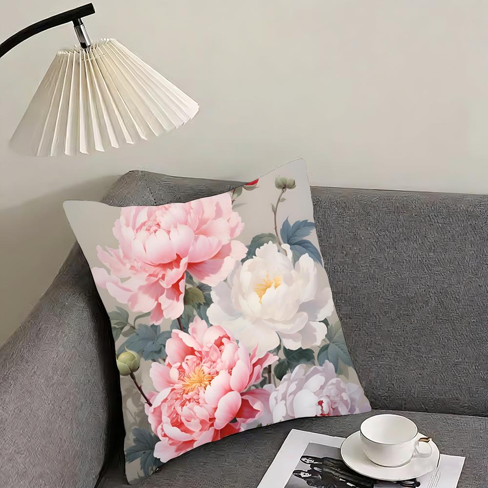 Fashion Peony Cushion Cover Reversible Plush Pillow Cover – For Car, Sofa, Bedroom, Perfect As a Gift.