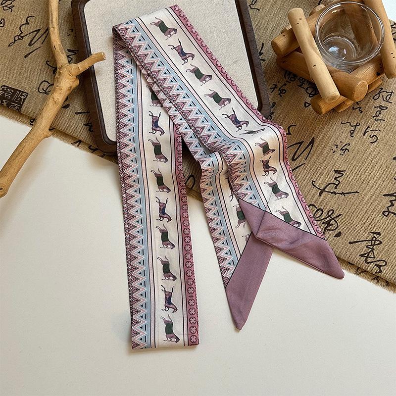 Long streamer bow tied hair retro Dunhuang oil painting silk scarf headband women tied headscarf