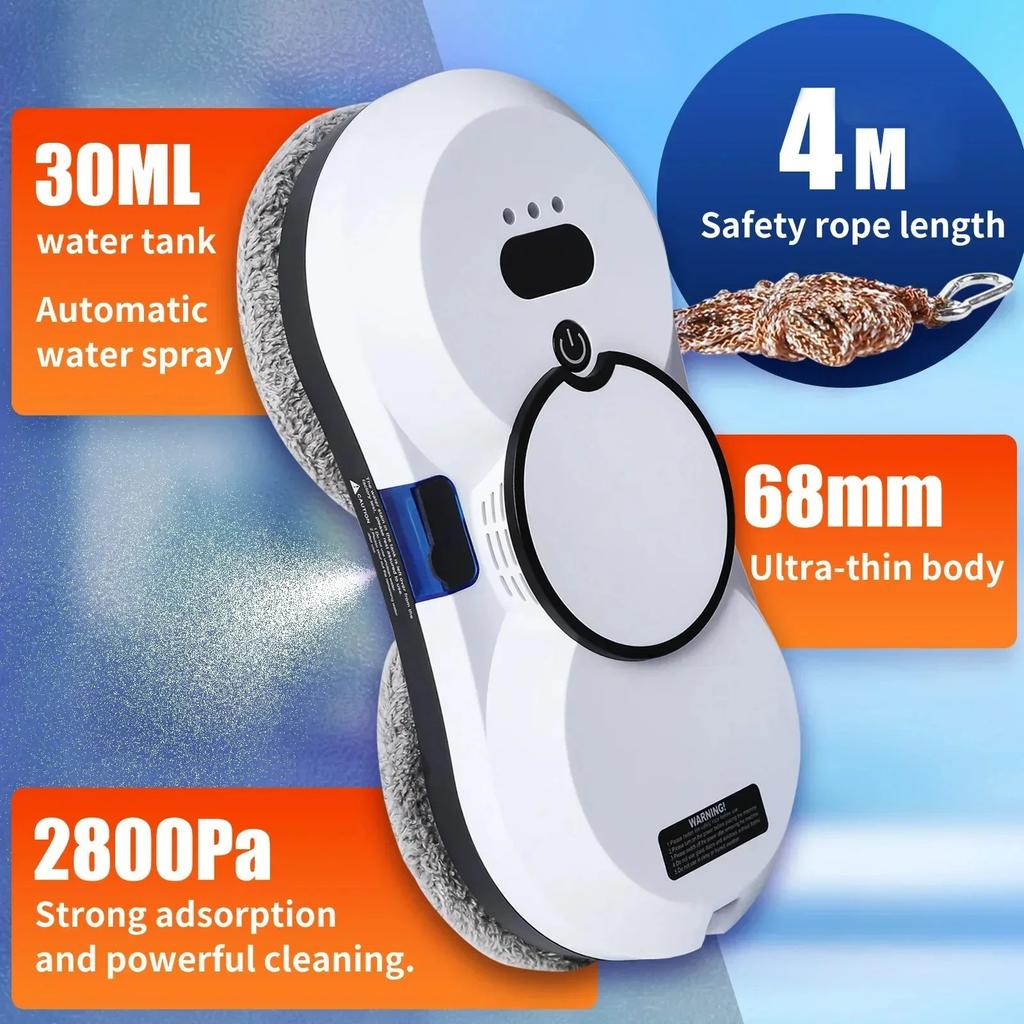 Robot Pulitore Automatico per Finestre Alte, Spruzzatore Bi-facciale e Motore Brushless per Manutenzione Vetri Grattacieli/Casa/Ufficio
