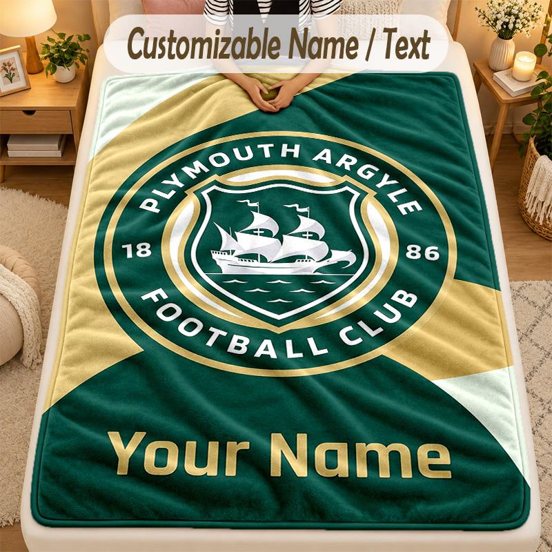 Coperta di Flanella Plymouth Argyle FC Nome Personalizzato Testo Personalizzato Morbida Calda Coperta da Divano Decorazione Casa Regalo