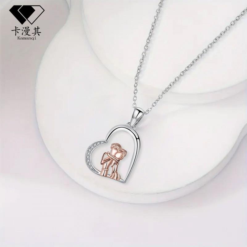 Rose Gold Heart Pendant Necklace Women - Fashion Casual Cross Chain Choker 41-50cm Adjustable Length