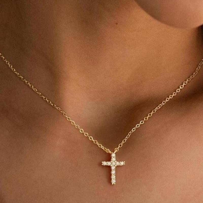 Turandoss Cross Necklace for Women Delicate 14K White Gold Plated Christian Gifts for Women