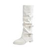 White Pile Boots European and American Spice Girls Belt Buckle Pants Long Boots Women's Tall Knight Boots Pointed High Heel Long Boots
