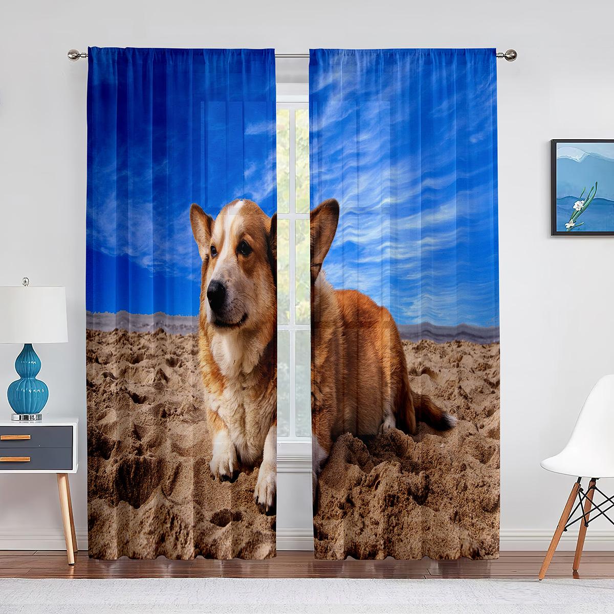 Corgi In The Flower Field Puppy Dog Прозрачные шторы для оконного оформления кухни — фото 13