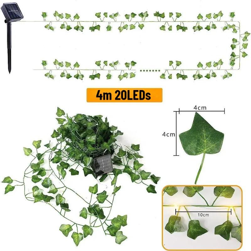 4M 20LED Solar Vine String Lights Outdoor Waterproof Artificial Ivy Leaves Decor Fairy Lights for Christmas Garden Wedding