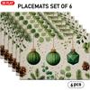 Of 4/6 Christmas-Themed Placemats Featuring Designs of Green Christmas Balls, Pine Branches, Pine Cones, And Eucalyptus Leaves, Suitable for Holiday T
