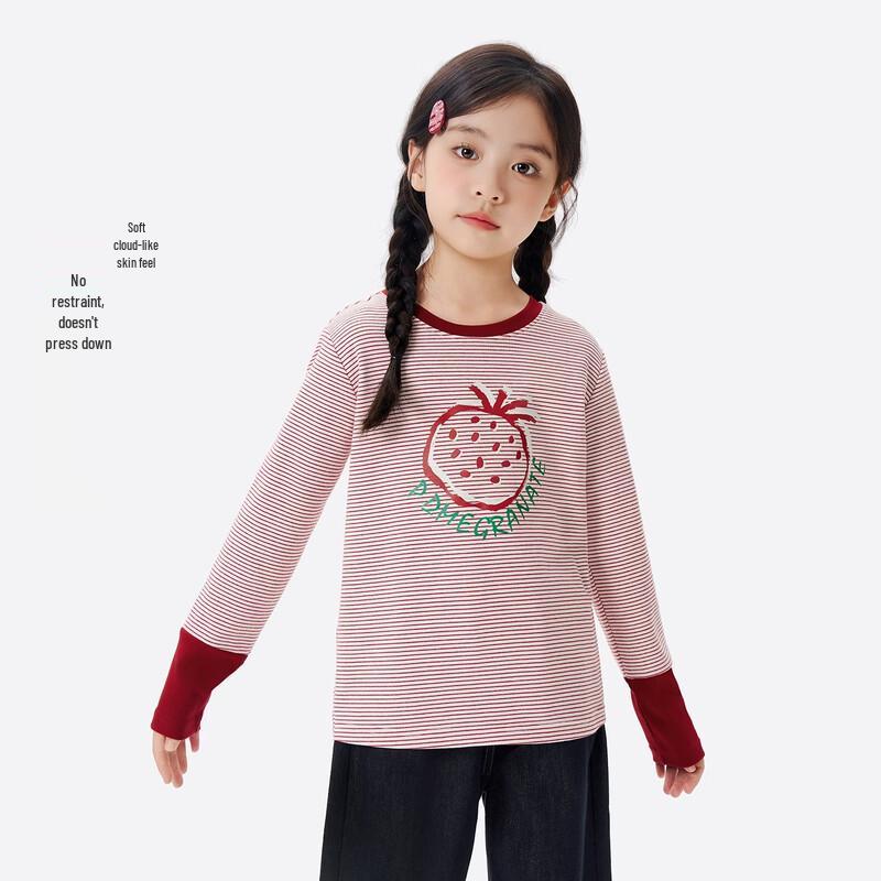 Girl's Long Sleeve Fruit Print Striped Knitted Top
