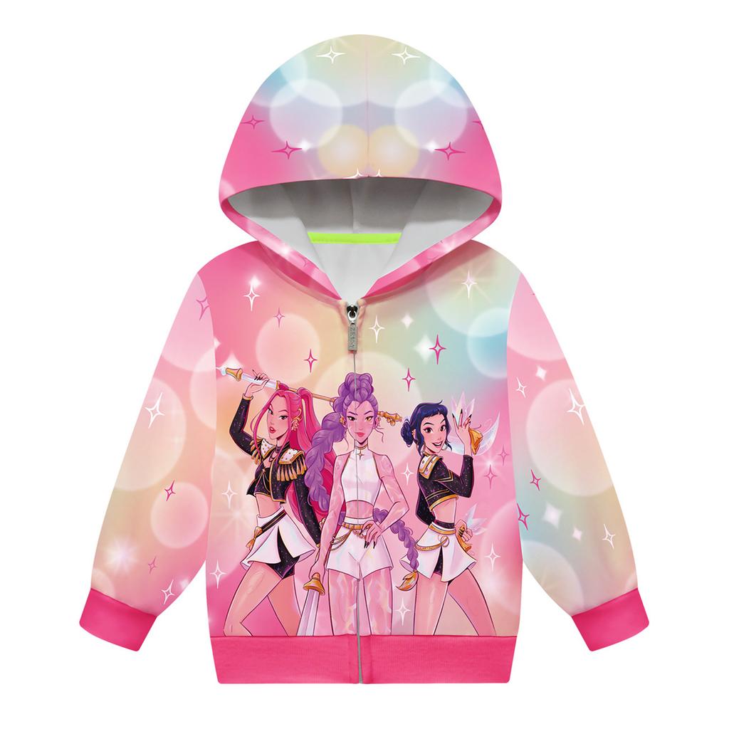 Girls Hoodie 3D Cartoon Jacket Sweatshirt Music Zip Hooded Long Sleeve Tops