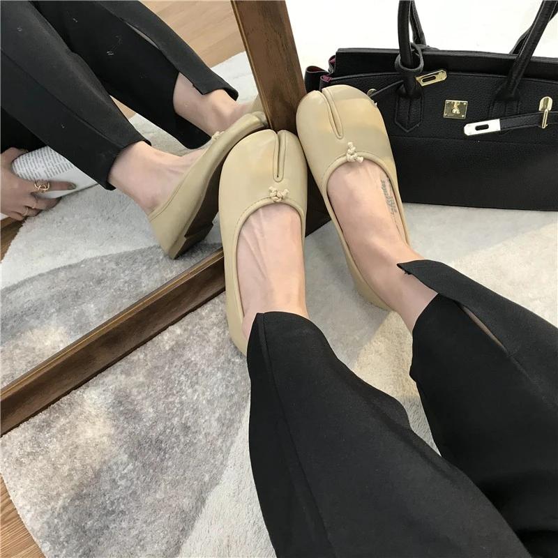 Ninja Shoes Woman Microfiber Leather Comfy Flats Split Toe Slippers Soft Bottom Loafers Casual Brief Ladies Trotter Moccasins
