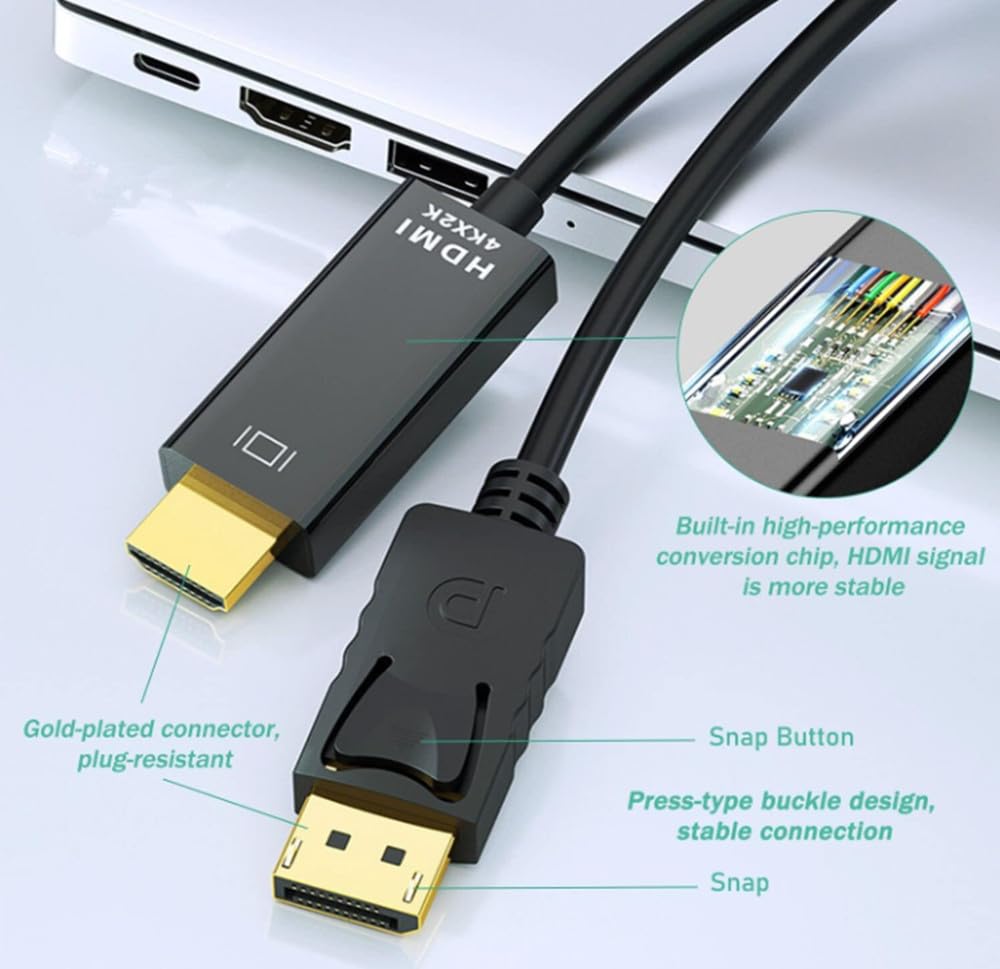DisplayPort auf HDMI DisplayPort auf HDMI Kabel Kompatibel mit und Projektoren H.May (DP) Kabel, 4K/30Hz, 1080P/60Hz, 1920x1200, Vergoldete Stecker, (DP)