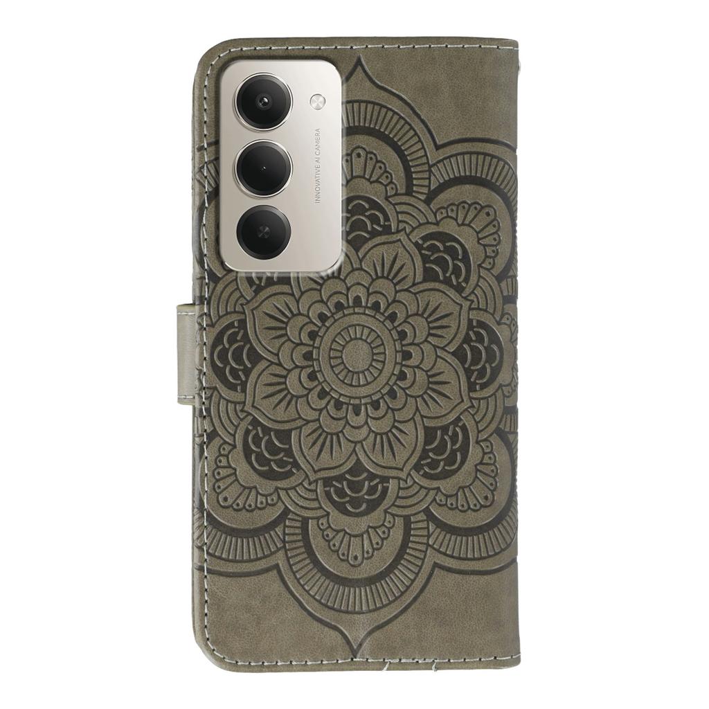For Xiaomi Redmi 15 5G Case Rhinestone Decor PU Leather Mandala Imprinted Design Phone Cover with Wrist Strap