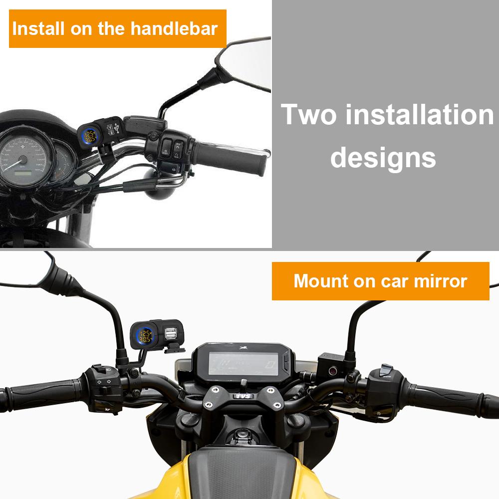 Nabíječka telefonu na motorku Digitální displej 36W QC3.0 Duální USB Rychlá nabíječka Adaptér voltmetru a teploměru pro mobilní telefon