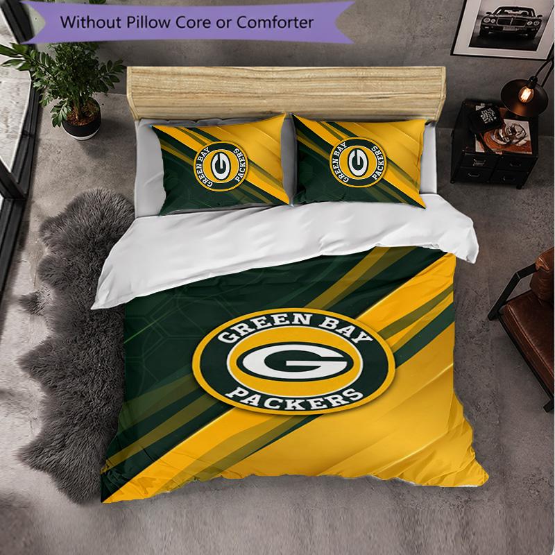 Green Bay Packers Pattern Microfiber 3Pcs Bedding Set Decor Duvet Cover Set For Bedroom Home Use