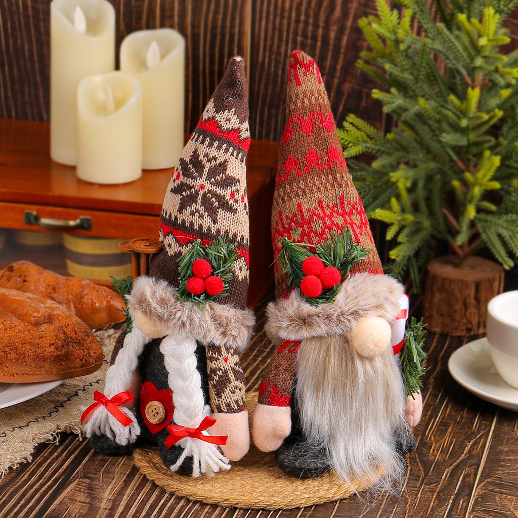 Knitted Pointed Hat Doll Ornament Christmas Creative Holding Cane Rudolf Faceless Doll Decoration Holiday Atmosphere Supplies