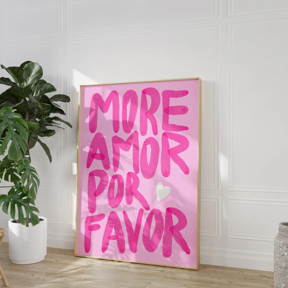 1PC Frameless Modern Eclectic More Amor Por Favor Sunshine Quotes Posters Canvas Painting Maximalist Wall Art for Home Decor