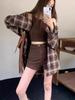 Women's Retro Plaid Long Sleeve Shirt - Spring Style, Loose Fit, Sun Protection, Mid-Length Top