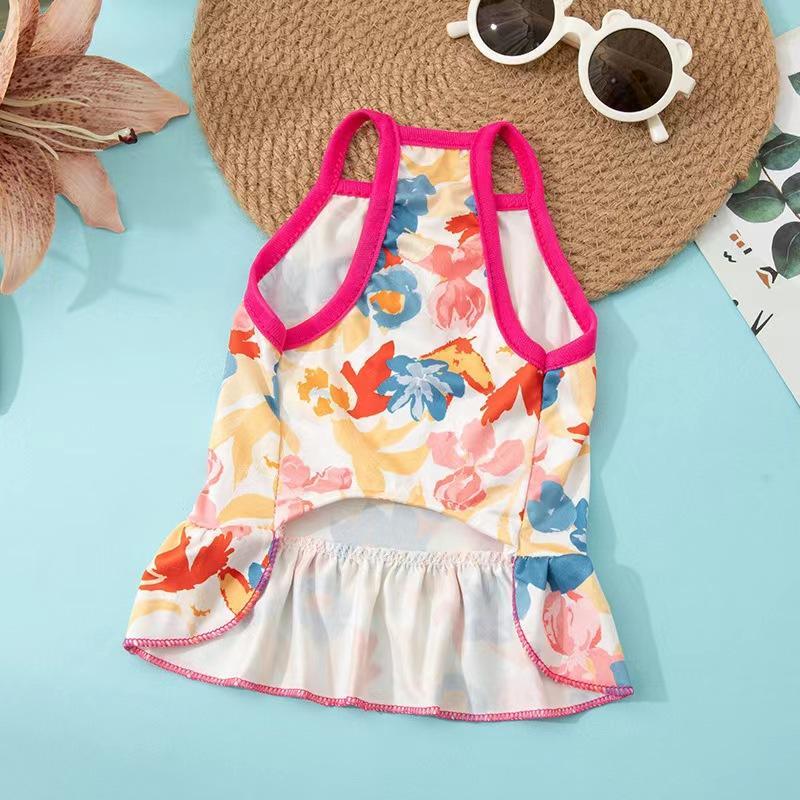 Cute Floral Pet Dog Sundress Soft Breathable Fabric Ruffle Hem For Small Dogs Summer Outdoor Daily Wear