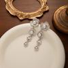 Metal Stud Earrings Retro Pearl Inlaid Pleated Flower Fringed Earrings Light Luxury Premium Earrings