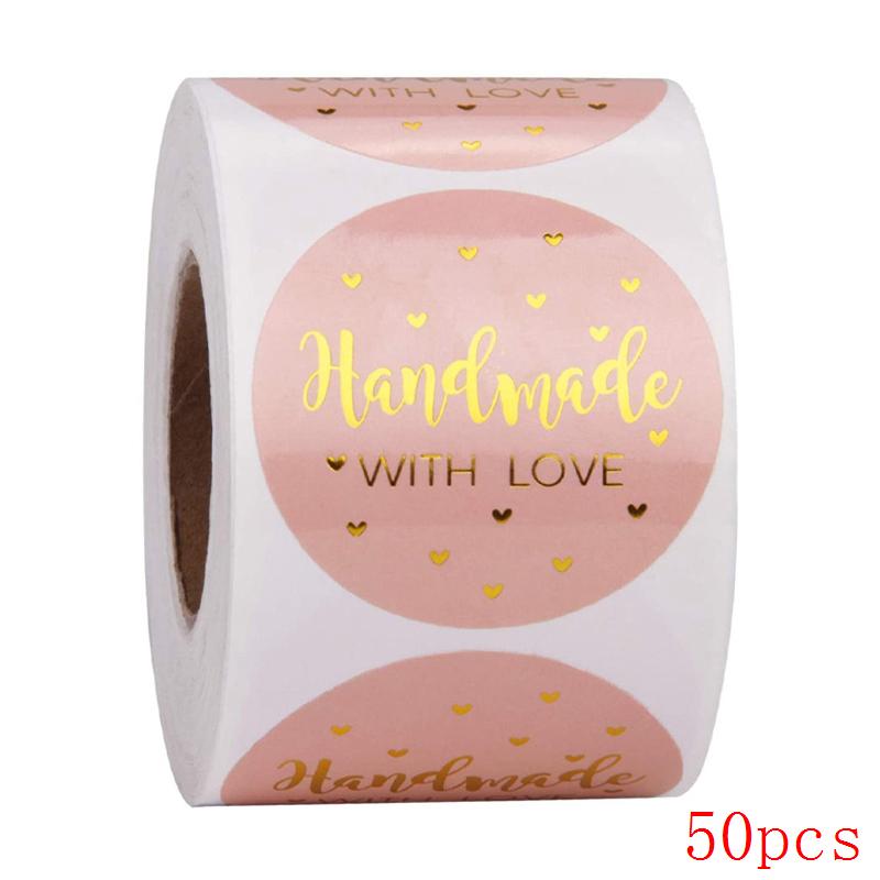 50-500Pcs Handmade With Love Kraft Paper Stickers 25Mm Round Adhesive Labels Baking Wedding Decoration Party Decoration Sticker