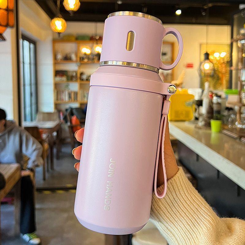 Stainless Steel Insulated Cup Sports Water Bottle Portable for Going Out Car Handle Bowl Lid Water Cup