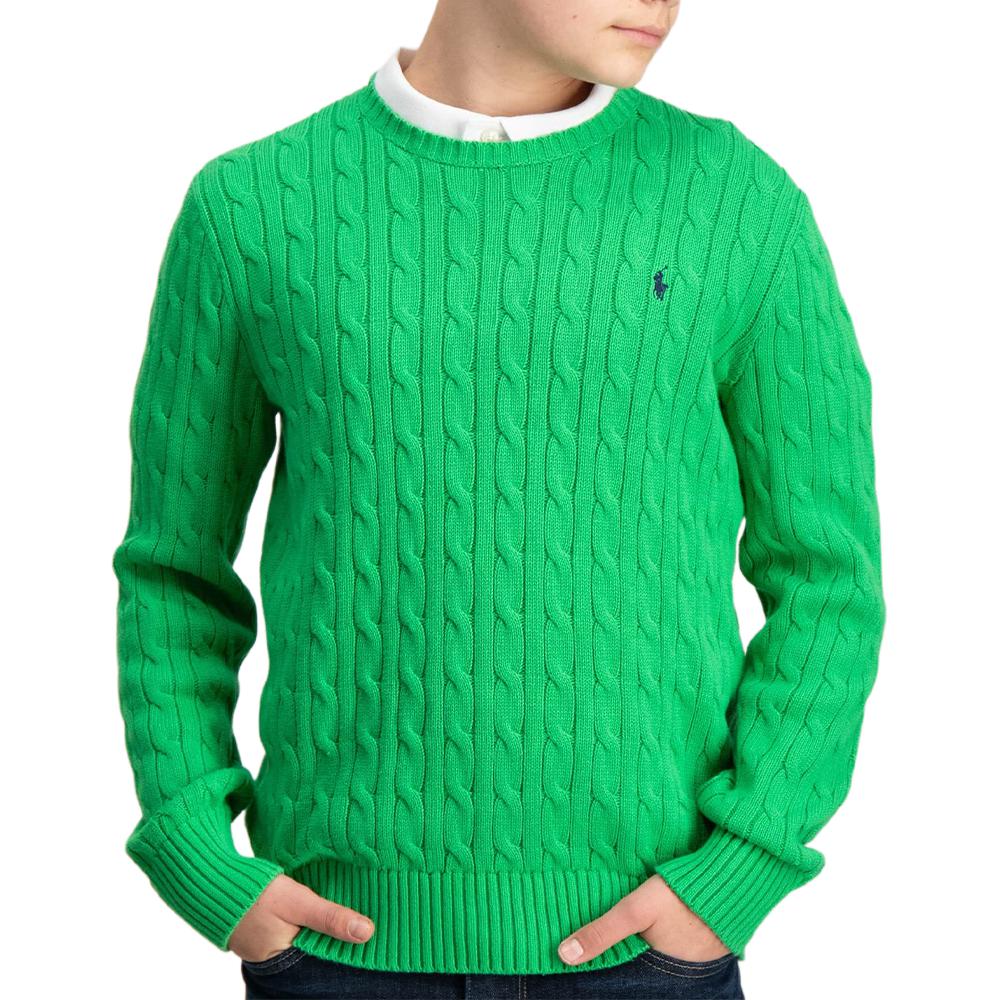 Pulover Polo Ralph Lauren Ss24 Culoare Solidă Broderie Logo Tricot Cablu Mânecă Lungă Copii pulover Verde CWPOSWEY6820491-300