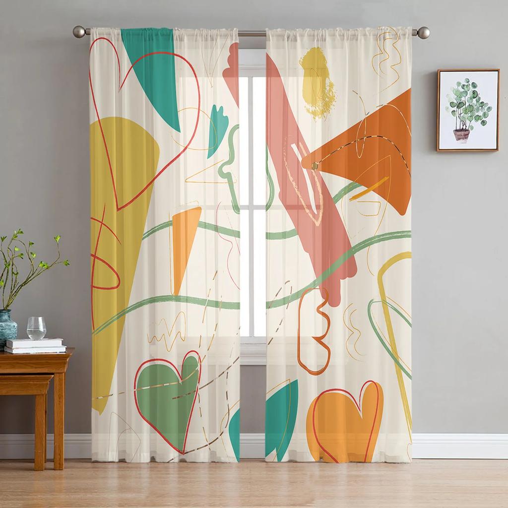 Pattern Color Patch Dots Paint Curtain Living Room Bedroom Voile Drape Kitchen Window Tulle Curtains Home Essentials Light Filtering Polyester Sitting