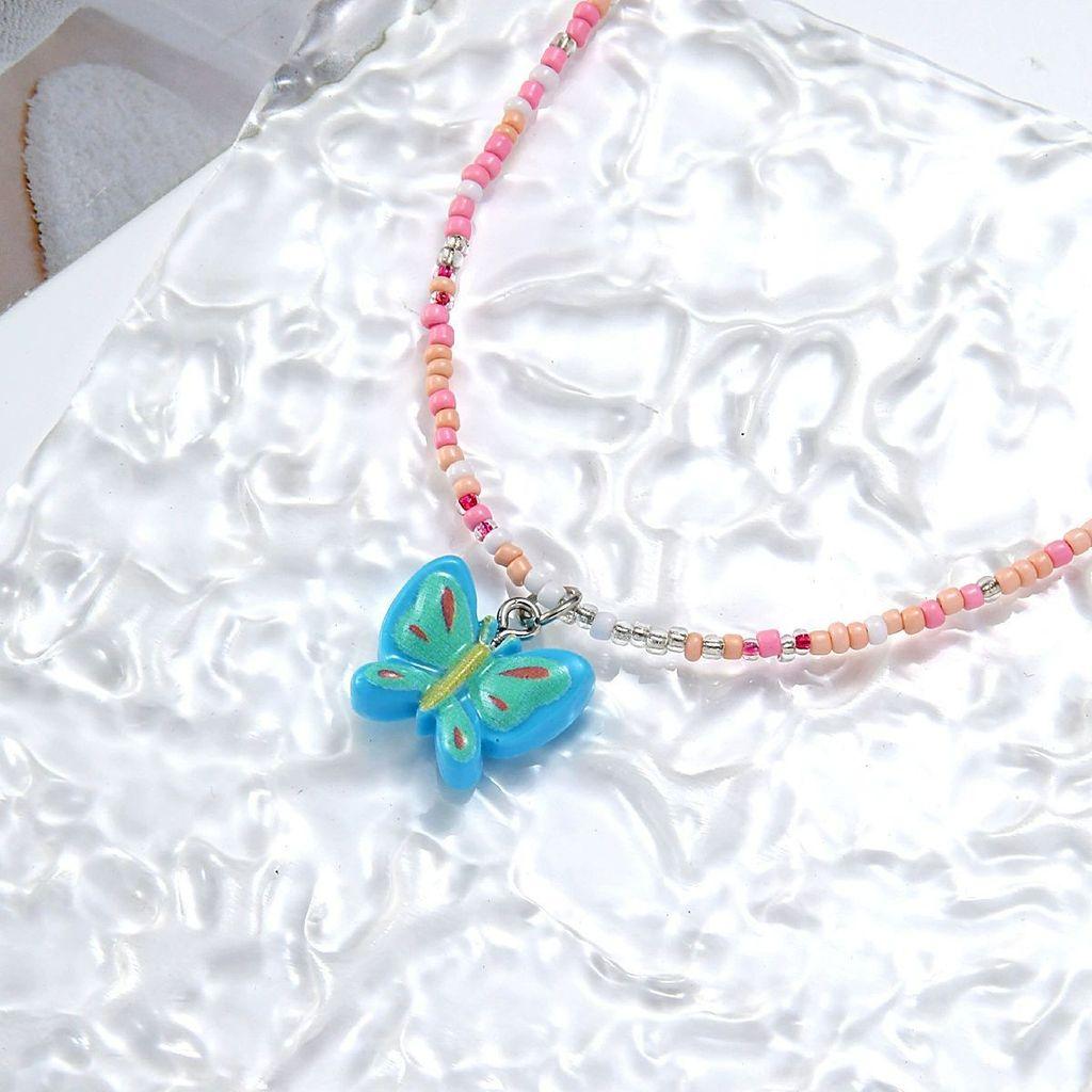 Kids Butterfly Heart Necklace Handmade Beaded Jewelry For Girls Spring 2025