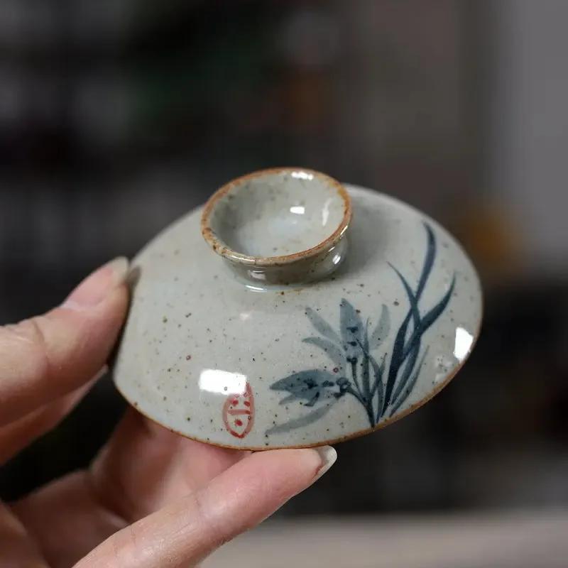 Chinese Kung Fu Teapot Pottery Clay Tea Cup Classical Gaiwan Traditional Handmade Tea Set Cup Ancient Pottery Sancai Bowl