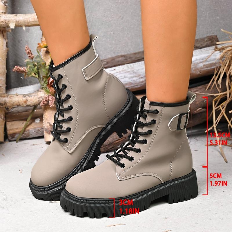 Fashion British Platform Women's Classic Big Toe Booties Lace-up Rhubarb Boots Versatile Casual Shoes