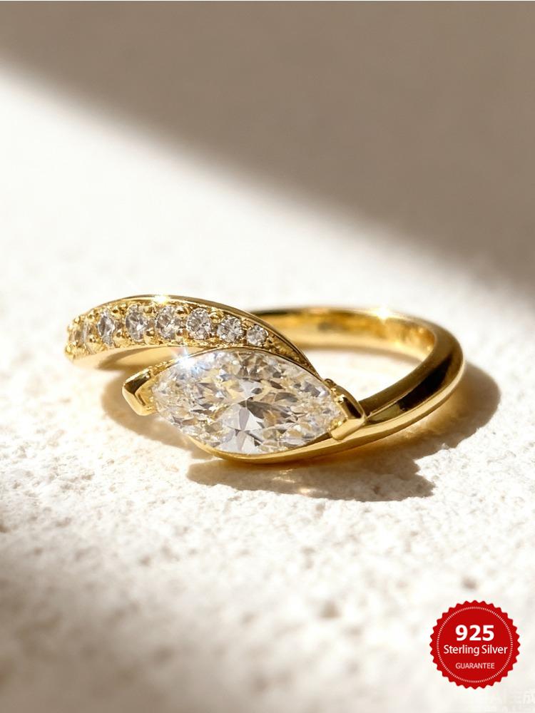 925 Sterling Silver Fashion Luxury Twisted Zircon Marquise Ring For Women Anniversary Engagement Wedding High Quality Jewelry