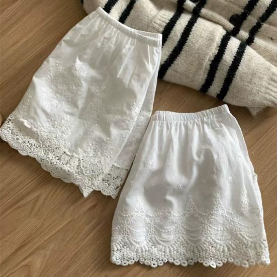 Women Shirt Extender Elastic High Waist Hollow Embroidery Lace Flower Pattern Mini Skirt Solid Color Butt Curtain Extension
