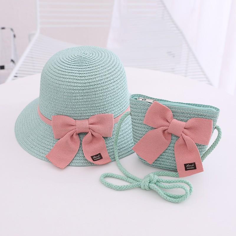 Kids Sun Hat Girls Summer New Straw Bag Cap Set Baby Travel Sun Protection Beach Hats Sun Fisherman Hat For Child