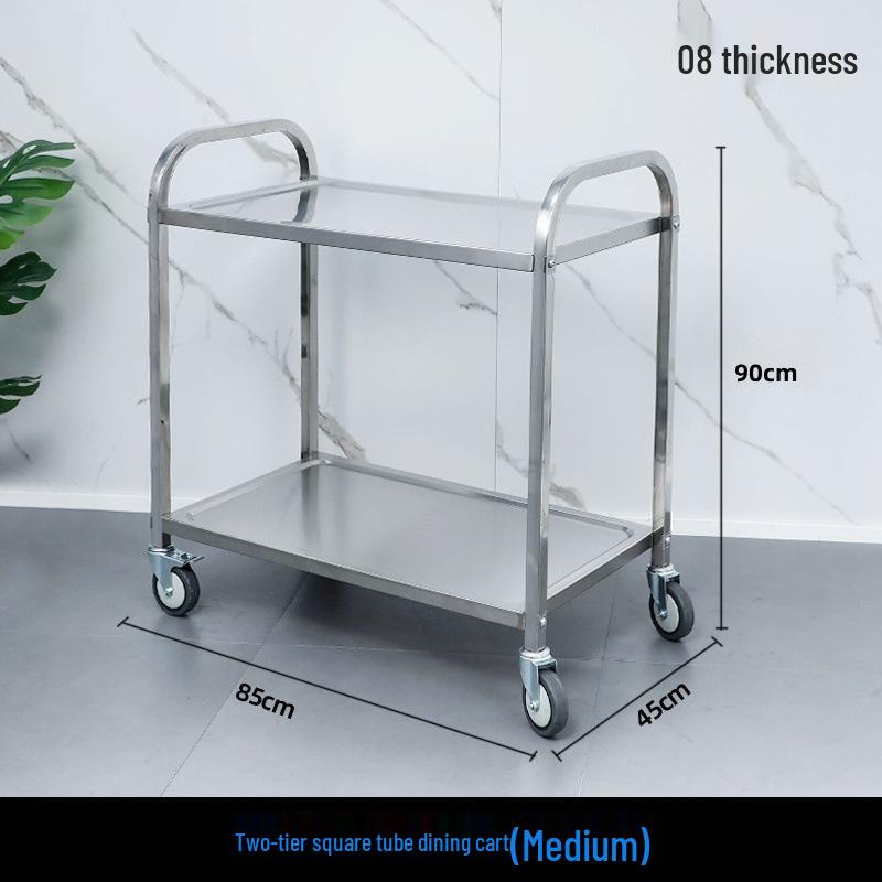 Three-tier Stainless Steel Service Cart: Meal, Food, Beverage, and Dish Collection Trolley for Restaurants and Hotels.