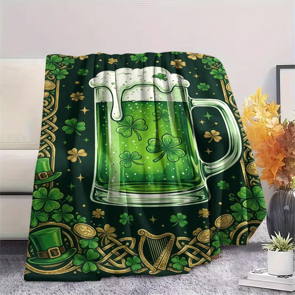 1Pc St.Patrick's Day Print Flannel Blanket, High Quality Comfortable for All Seasons, Home Decor, Warmth and Comfort, Perfect for Christmas Gifts W73