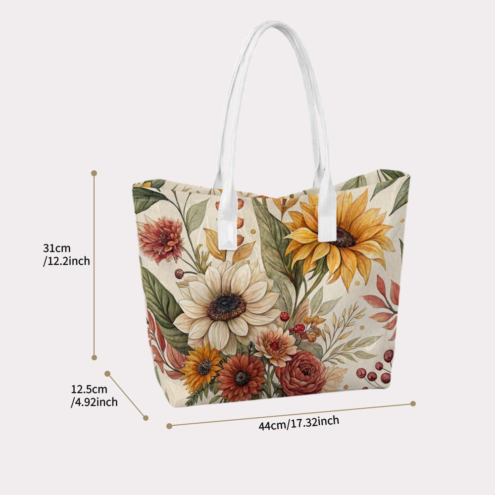 Sunflower Floral Printed Tote Bag Casual Daily Use Handbag Lightweight Aesthetic Shopping Carry Purse For Women
