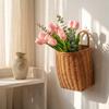 Wall Mounted Wicker Basket Storage Container Rattan Style Decorative Hanging Organizer for Living Room Bedroom Wall Mounted Storage Basket