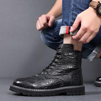 Bottes Martin en cuir de crocodile pour hommes, couche supérieure en cuir véritable, peau de vache, automne et hiver, nouvelles chaussures en cuir à semelles souples, mode masculine
