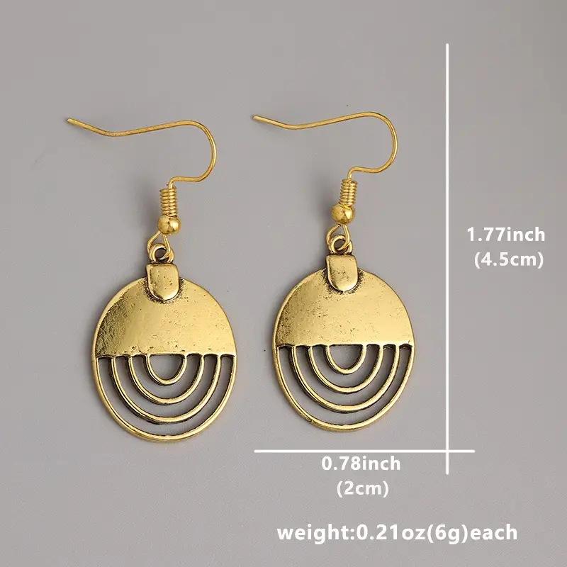 Ethnic Round Bronze Hollow Hook Earrings for Women Vintage Gold Color Metal Semicircle Handmade Personality Dangle Earrings