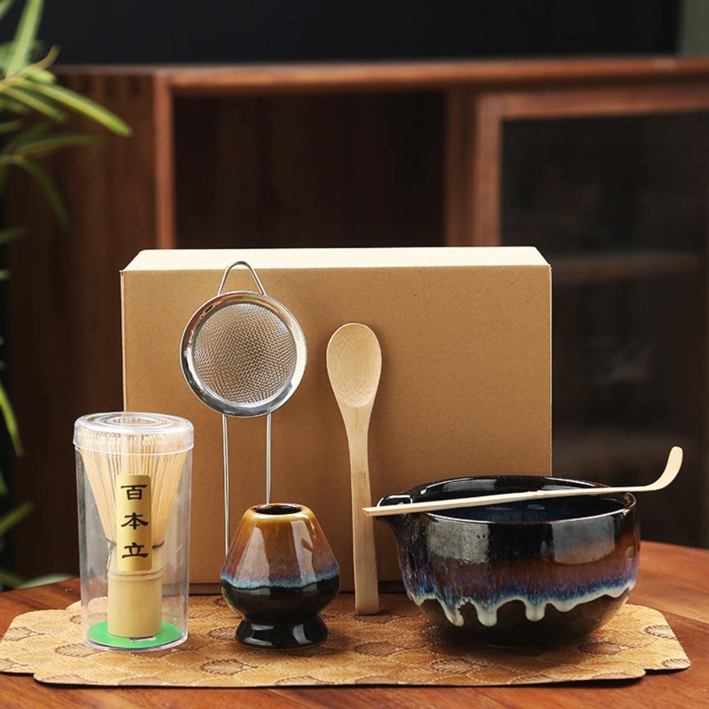 6PCS Ceramic Bamboo Japanese Matcha Tea Set Matcha Whisk Holder Matcha Bowl Matcha Whisk Set Reusable Matcha Making Kit