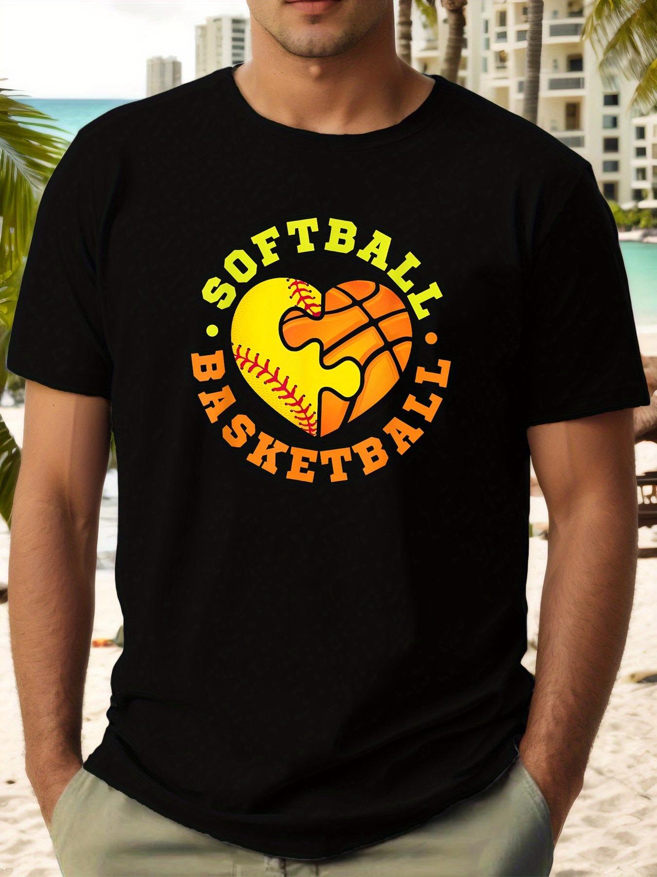 

Basketball And Baseball Heart Puzzle Summer Simple Stylish Short-Sleeve T-shirt XXXL