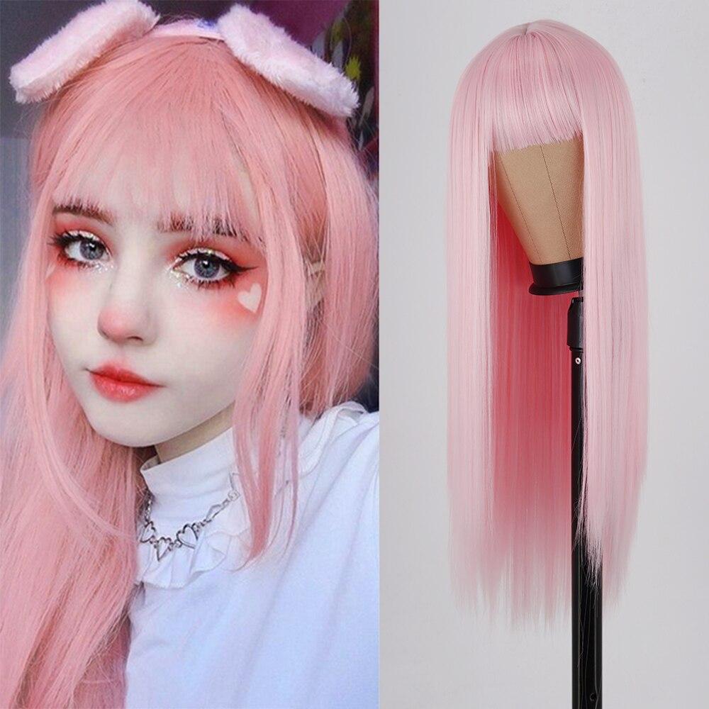 

MISS WIG Длинный прямой черный парик с челкой Парики из синтетических волос Челка с париком для женщин Винно-красный золотой термостойкие парики