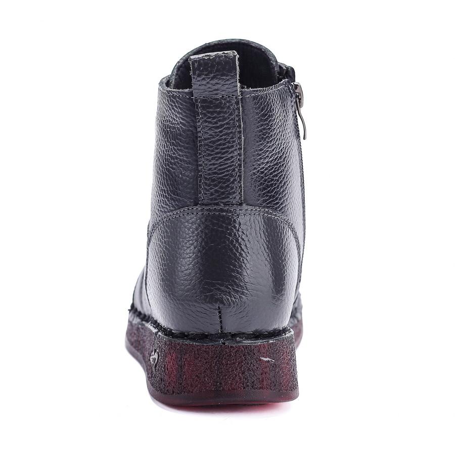 New natural leather ankle boots women lace up winter shoes round toe flat booties woman warm short plush boot lady luxury shoes